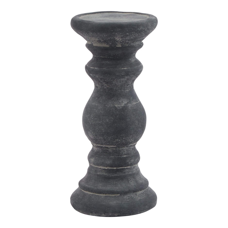 Grey ceramic column candle holder with matte finish, 20cm height, minimalist modern design for tabletop decor