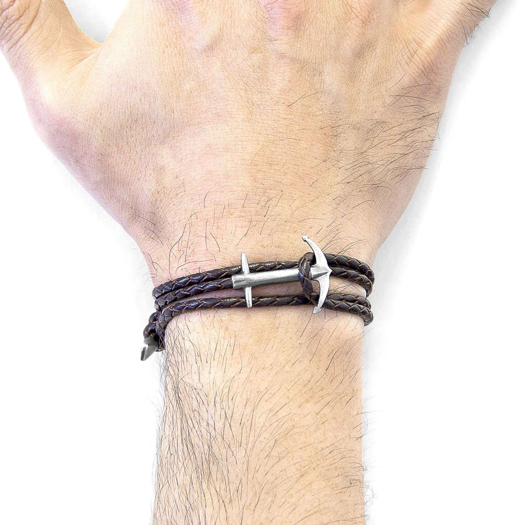 Admiral Anchor Silver and Braided Leather Bracelet - Timeless Elegance & British Craftsmanship by ANCHOR & CREW at www.brixbailey.com
