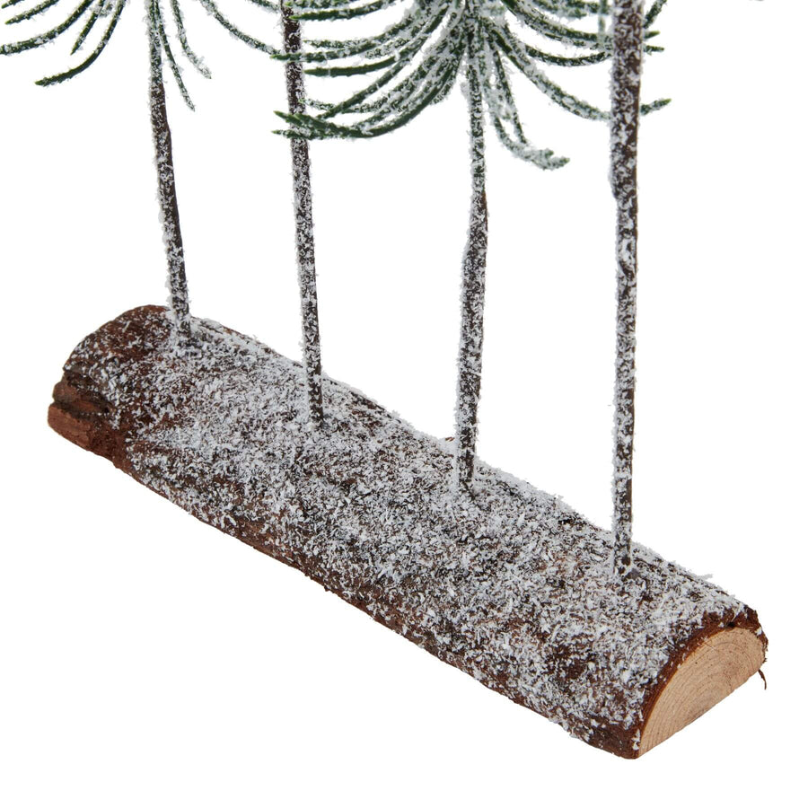 Snow-dusted spindle trees on wooden base, natural brown with white accents, winter forest decor set of 4 by Sostter at brixbailey.com