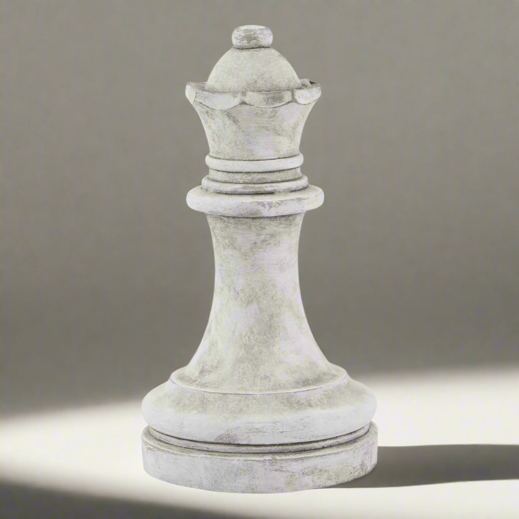 Handcrafted ceramic chess queen in classic white with antiqued finish, Mediterranean design, 29cm tall by Sostter at brixbailey.com