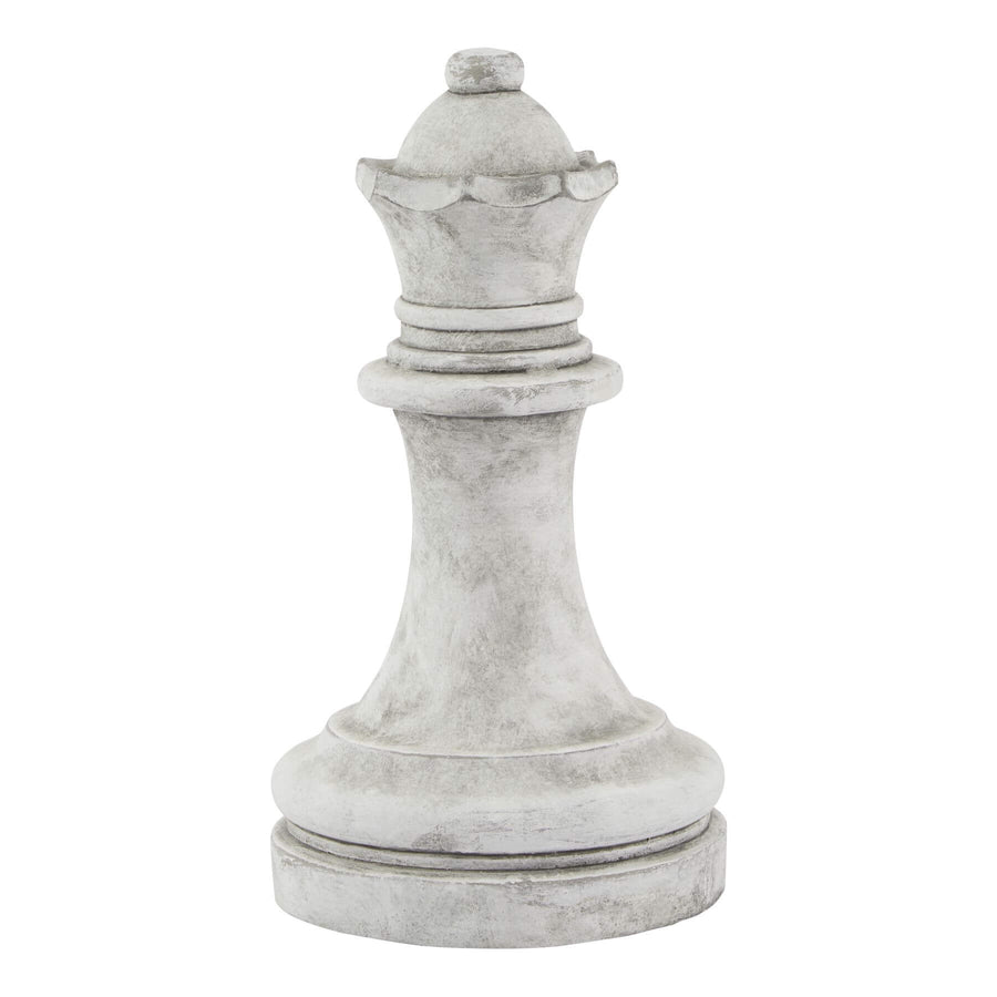 Handcrafted ceramic chess queen in classic white with antiqued finish, Mediterranean design, 29cm tall by Sostter at brixbailey.com