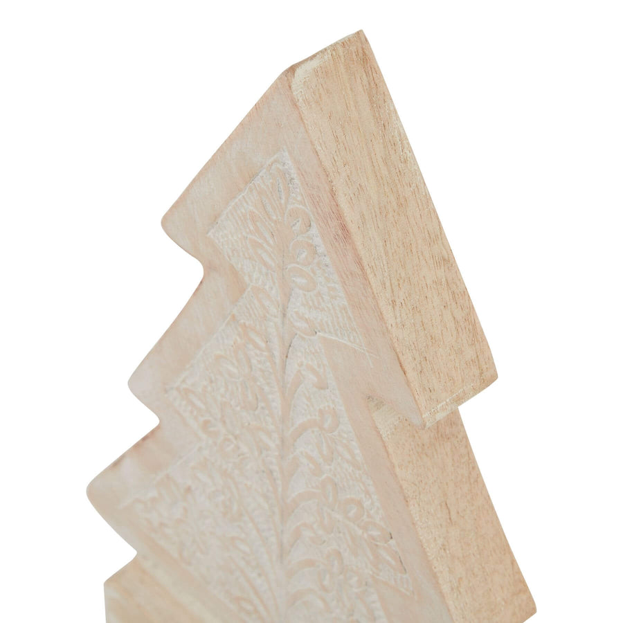 White-wash wooden decorative tree with hand-carved pattern, warm brown base, and distressed finish for farmhouse decor. by Sostter at brixbailey.com