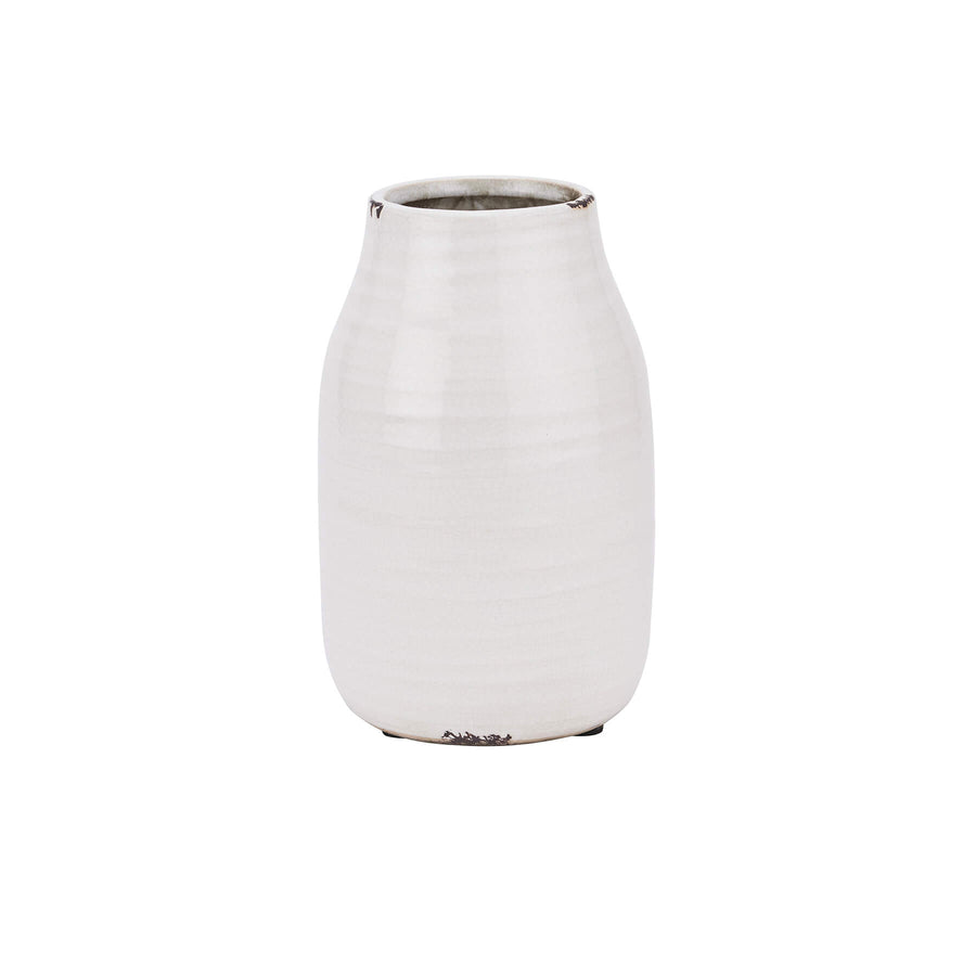 Handcrafted white ceramic vase with crackle-glazed texture, modern rustic design, perfect for floral arrangements or decor. by Sostter at brixbailey.com