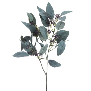 Artificial seeded eucalyptus stem with silvery-green leaves and feathery pods, 85cm tall for home decor arrangements by Sostter at brixbailey.com