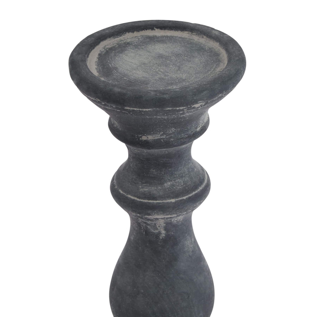 Grey ceramic column candle holder with matte finish, 30cm tall, elegant architectural home decor piece by Sostter at brixbailey.com