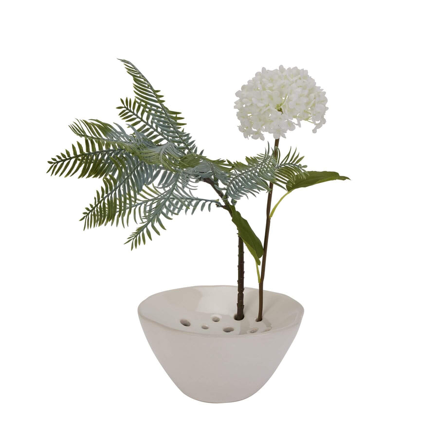 Handcrafted white ceramic flower frog with glazed finish for elegant floral arrangements by Sostter at brixbailey.com