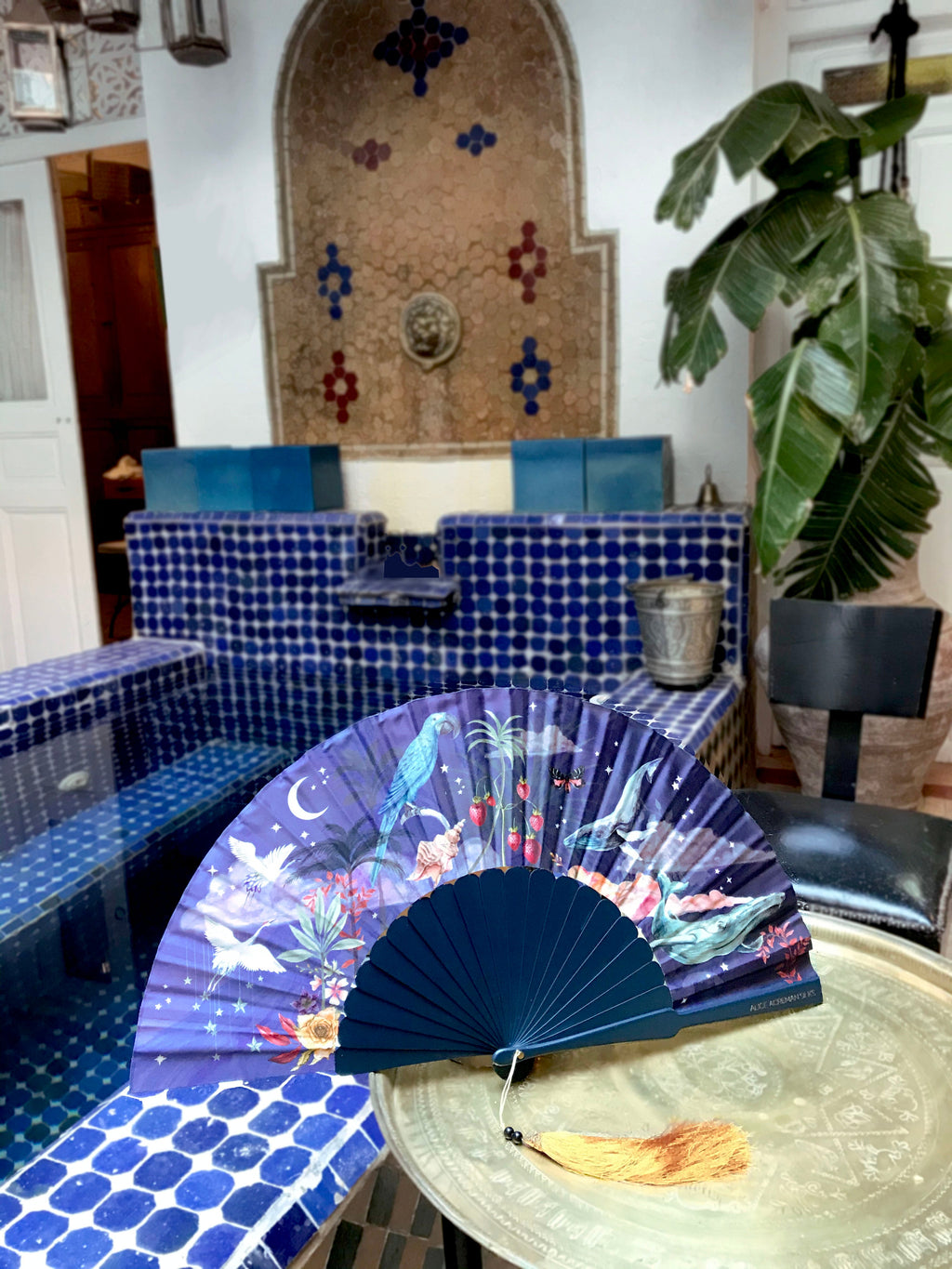 Wonderous Silk Fan with Gold Tassel