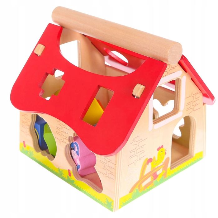 Brightly Colored Wooden Farm House Shape Sorter for Kids by Gerardo's Toys at www.brixbailey.com