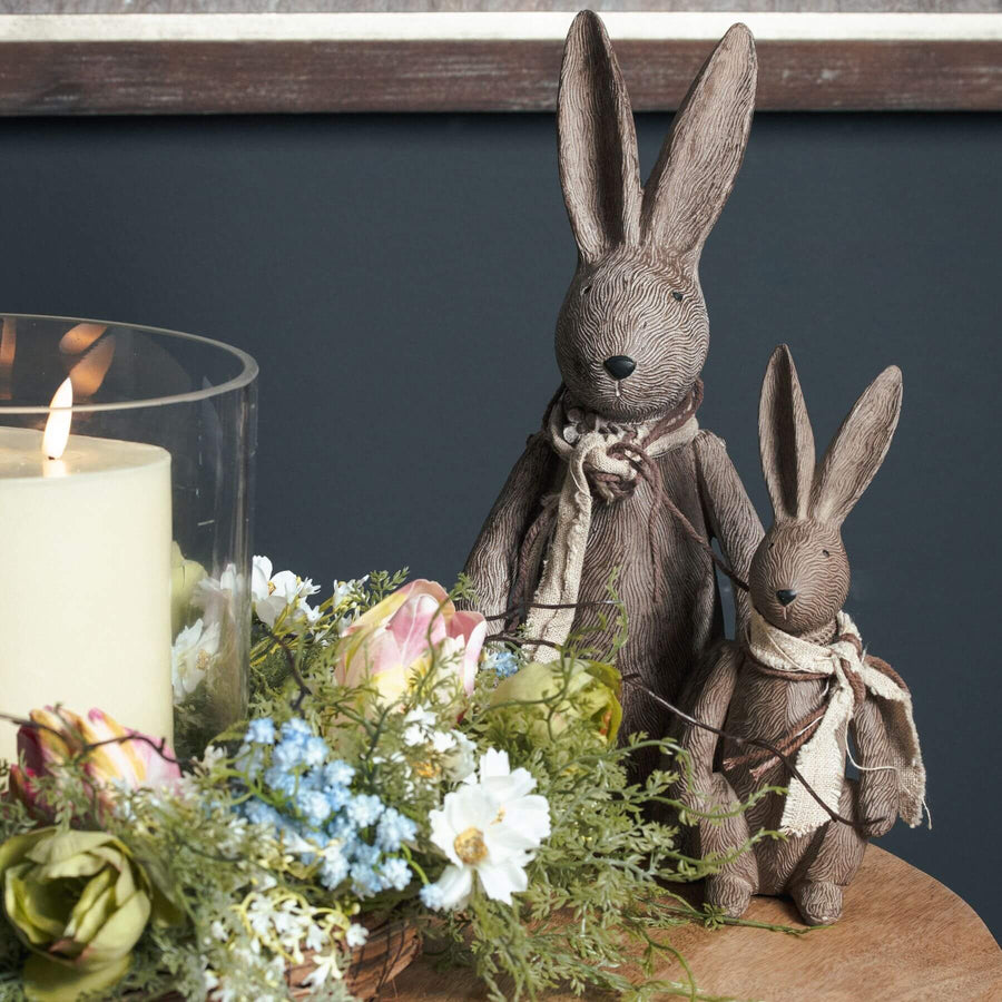 Handcrafted brown resin winter bunny figurine in sitting pose, artisan details, 33cm home decor accent by Hill Interiors at brixbailey.com