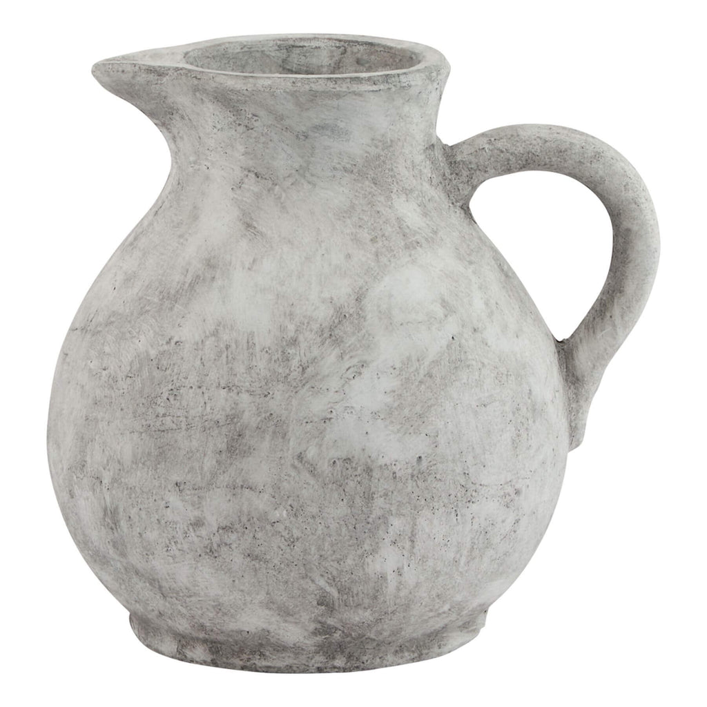 Handcrafted Athena jug in distressed white ceramic with concrete-like finish, Mediterranean-style home decor by Sostter at brixbailey.com
