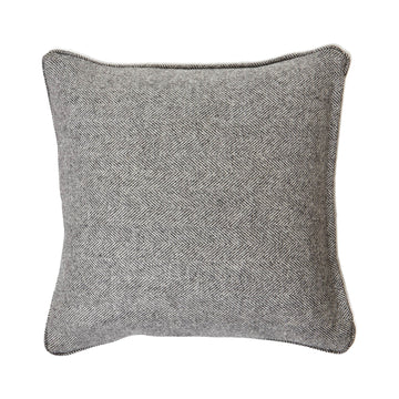 Grey herringbone wool cushion with piped edges, 45cm x 45cm, artisan-crafted for elegant home decor by Sostter at brixbailey.com