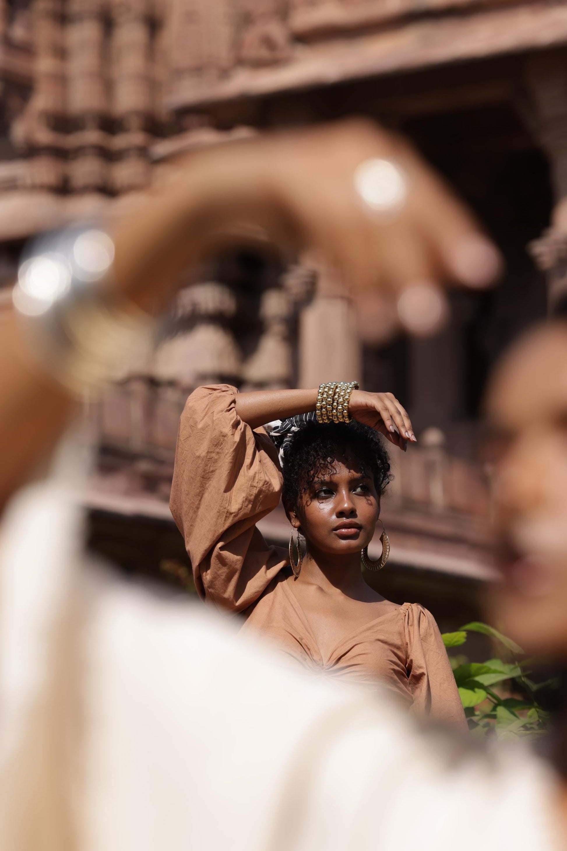Beaded Orb Adjustable Brass/Sliver Cuff - Textured golden cuff with polished brass beads, crafted for a modern ethnic feel.