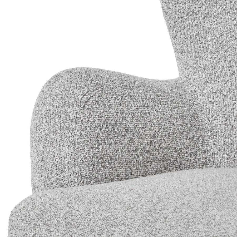 Greige Hui large armchair in neutral tone with plush upholstery and wood frame, modern living room seating by Sostter at brixbailey.com