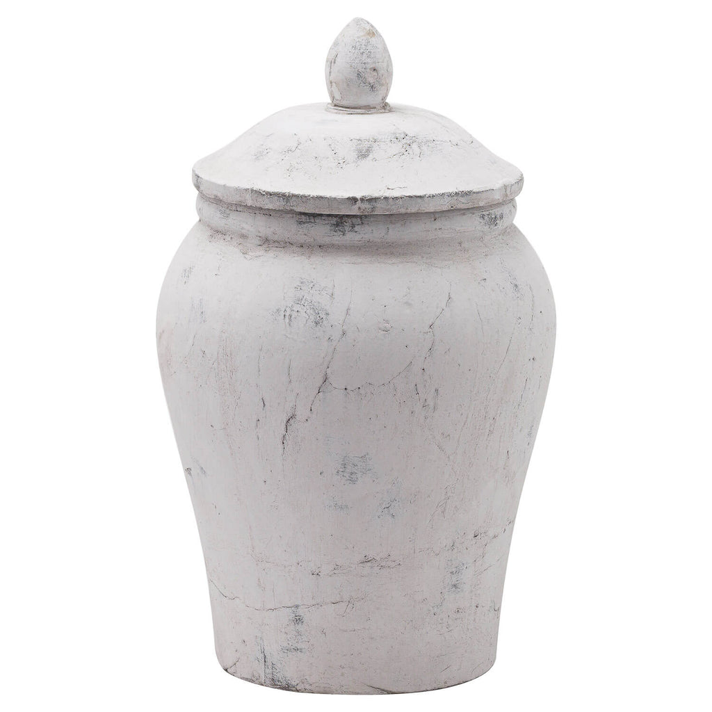 Bloomville Stone Ginger Jar in natural ceramic finish, textured stone-look decor piece for modern or traditional interiors by Sostter at brixbailey.com