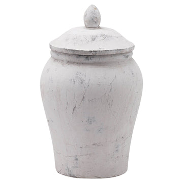 Bloomville Stone Ginger Jar in natural ceramic finish, textured stone-look decor piece for modern or traditional interiors by Sostter at brixbailey.com