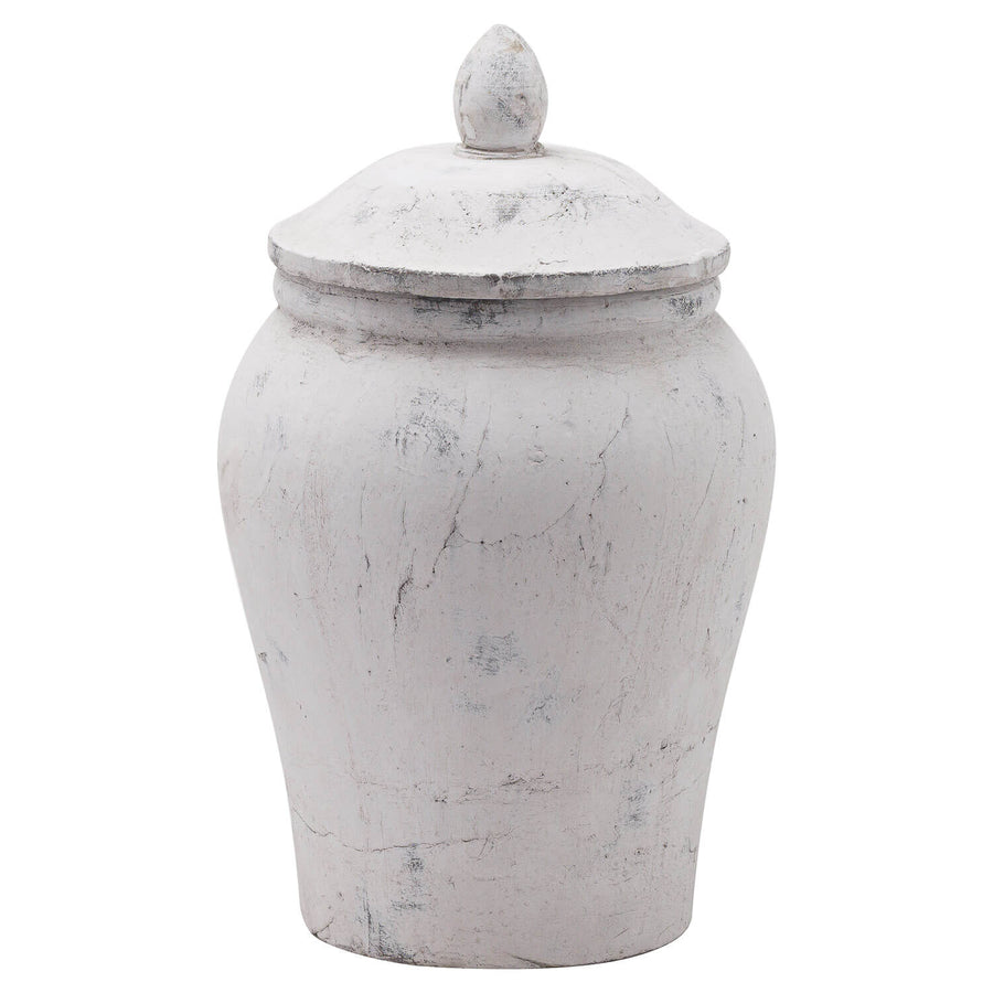 Bloomville Stone Ginger Jar in natural ceramic finish, textured stone-look decor piece for modern or traditional interiors by Sostter at brixbailey.com