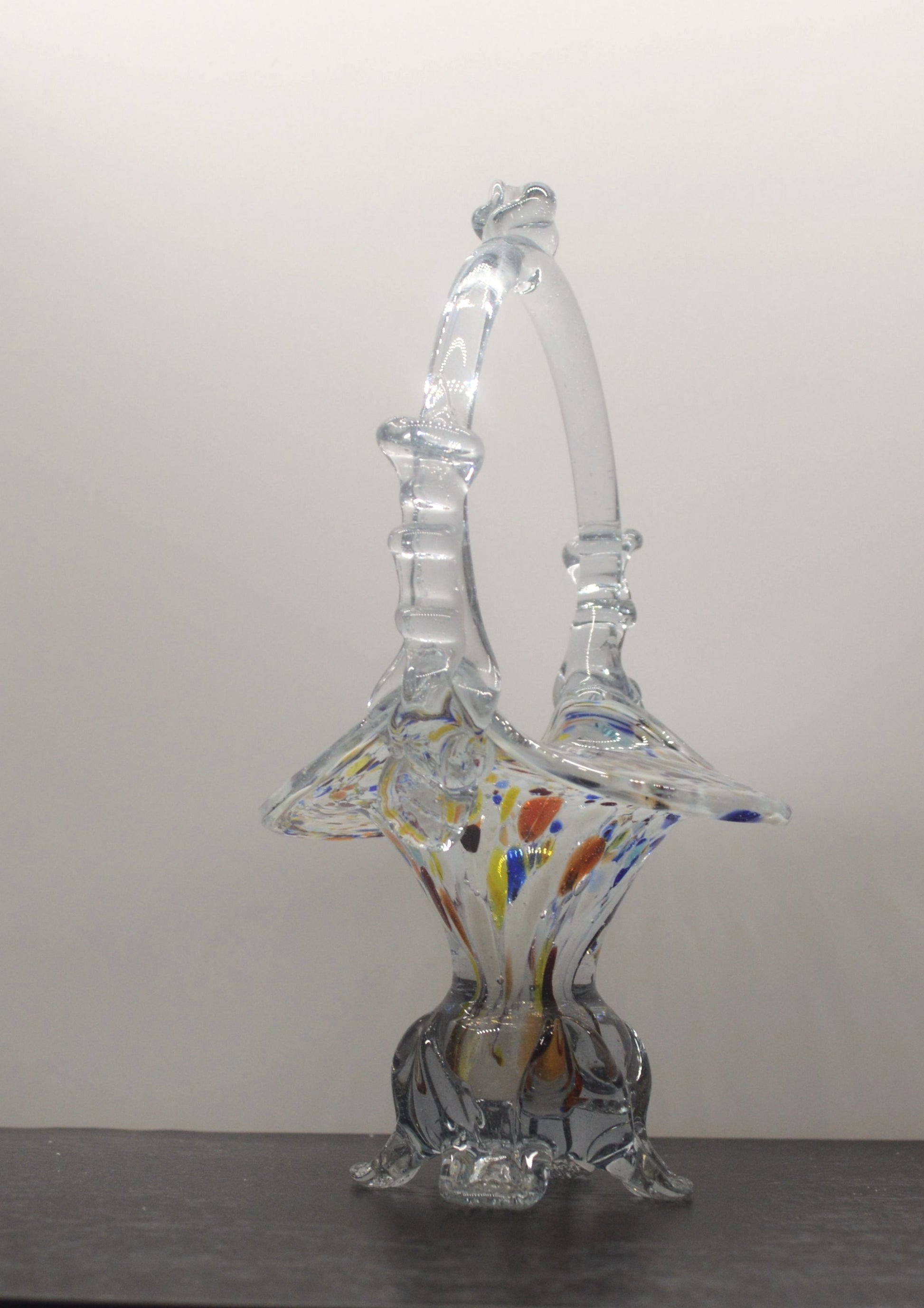 MURANO STYLE MULTICOLURED ART GLASS BASKET