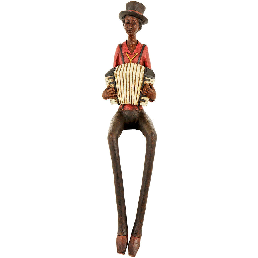 Handcrafted brown resin jazz band squeeze box figurine with lifelike details, perfect for vintage decor by Sostter at brixbailey.com
