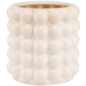 Handcrafted ceramic bubble-texture planter in warm cream, 20cm, perfect for tabletop plants or floral arrangements. by Sostter at brixbailey.com