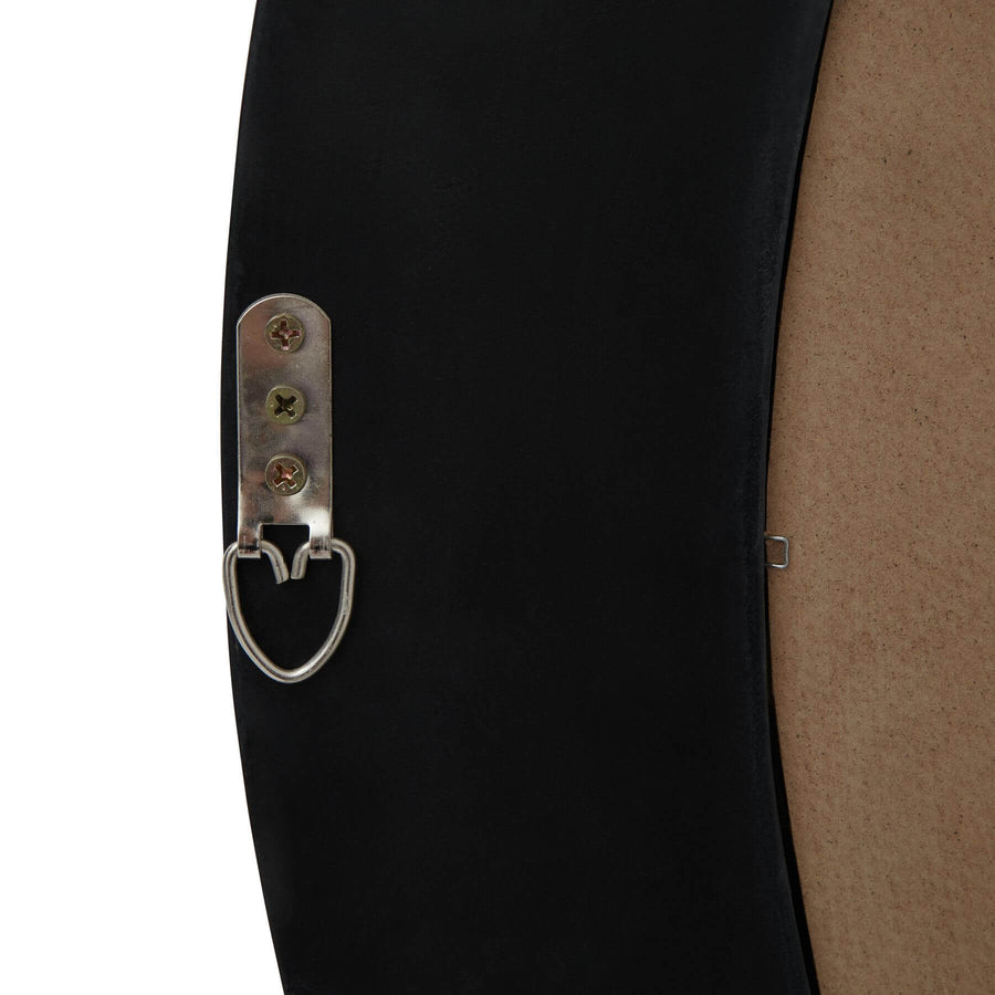 Black circular wood mirror with minimalist design, 90 cm diameter, modern home decor accent by Sostter at brixbailey.com