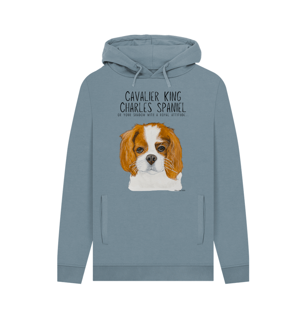 Crowned & Cozy: Sustainable Men's Hoodie Featuring Your Cavalier King (or Queen)