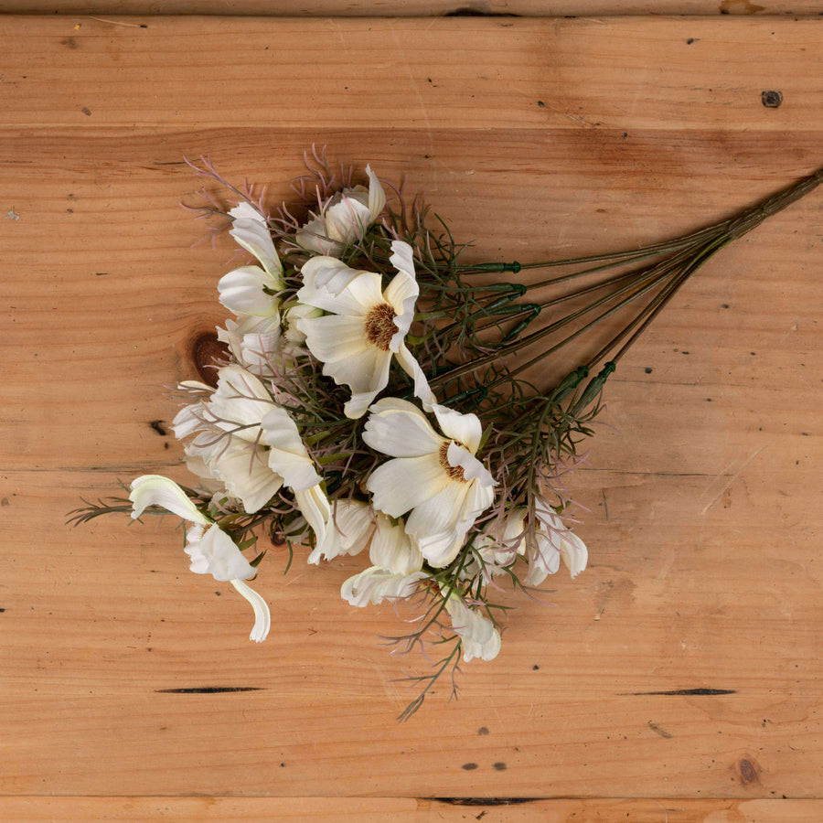 Lifelike cream cosmos spray with wispy foliage, 36cm tall, perfect for year-round floral arrangements by Sostter at brixbailey.com