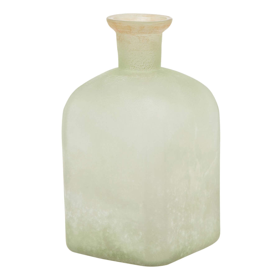 Smoked sage glass candle holder vase with aged brass detailing, modern home decor centerpiece by Hill Interiors at brixbailey.com