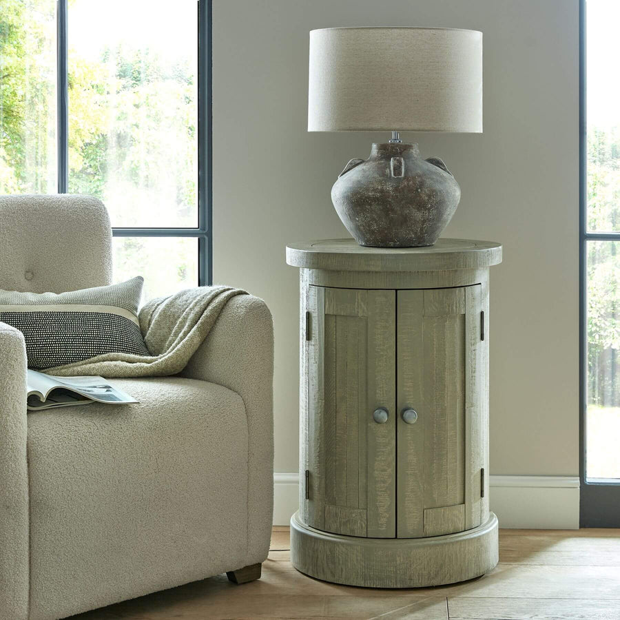 Hand-finished grey pine cupboard with weathered patina, compact 50x50cm storage for bedrooms or living spaces. by Sostter at brixbailey.com