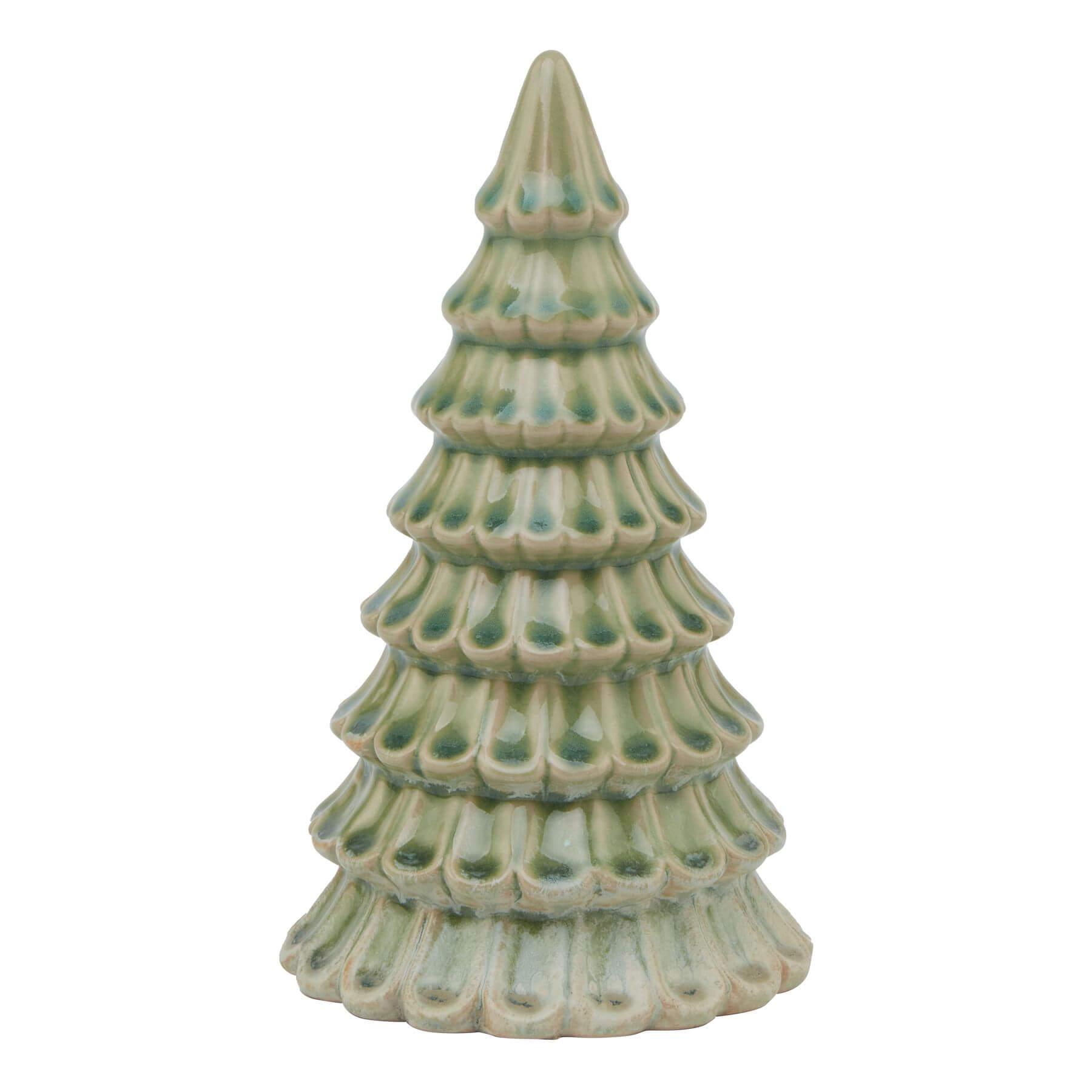 Minimalist light green ceramic fir tree, 18cm tall, modern holiday decor centerpiece by Sostter at brixbailey.com