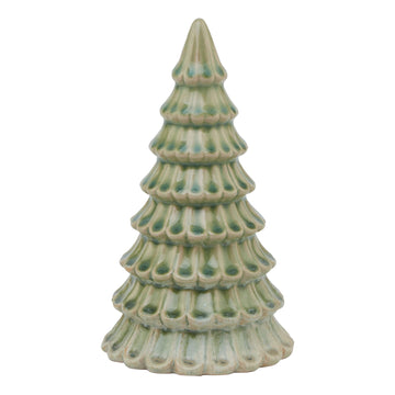 Minimalist light green ceramic fir tree, 18cm tall, modern holiday decor centerpiece by Sostter at brixbailey.com