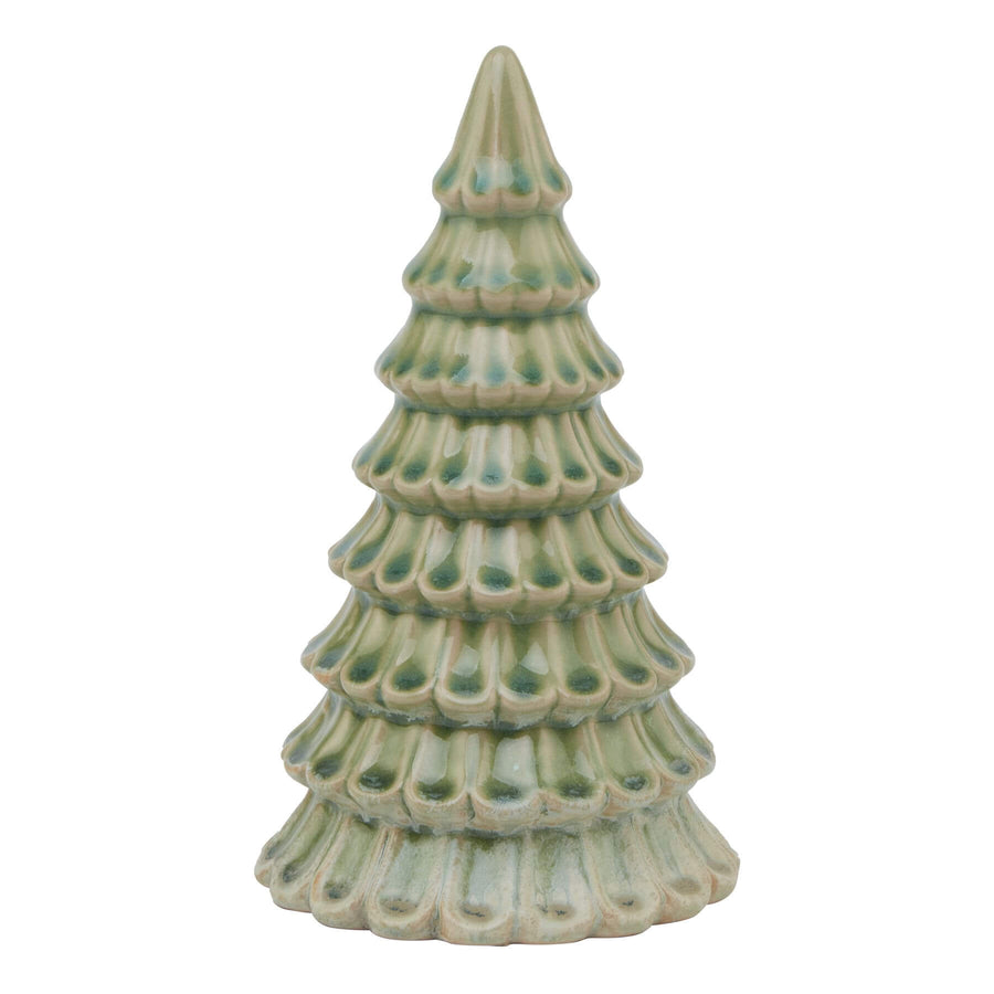 Minimalist light green ceramic fir tree, 18cm tall, modern holiday decor centerpiece by Sostter at brixbailey.com