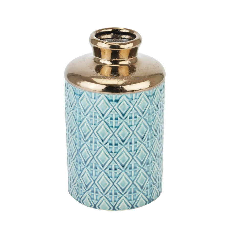Handcrafted indigo ceramic Seville bottle vase with Mediterranean-inspired design, 22cm tall. by Sostter at brixbailey.com