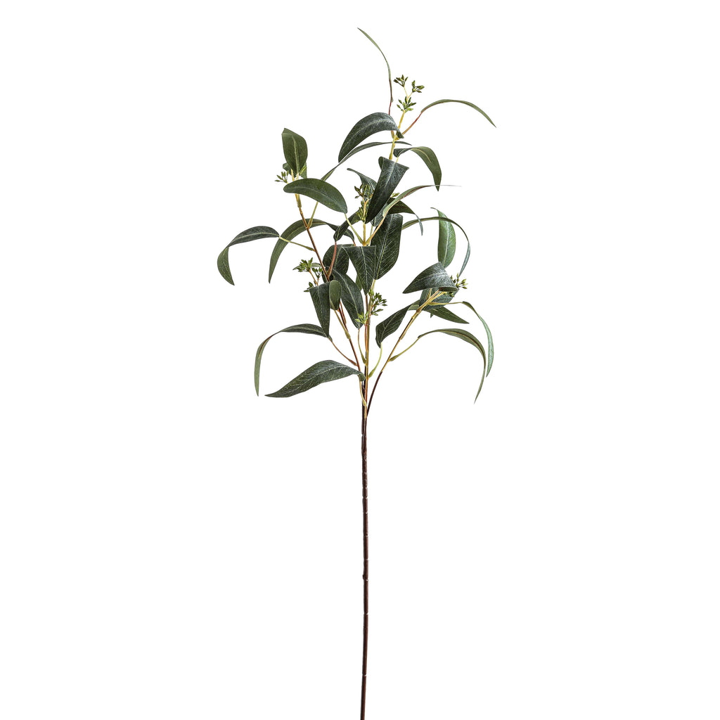 Lifelike seeded eucalyptus spray with natural green leaves and pods for farmhouse or boho home decor. by Sostter at brixbailey.com