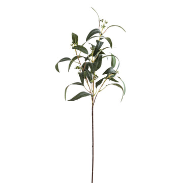 Lifelike seeded eucalyptus spray with natural green leaves and pods for farmhouse or boho home decor. by Sostter at brixbailey.com