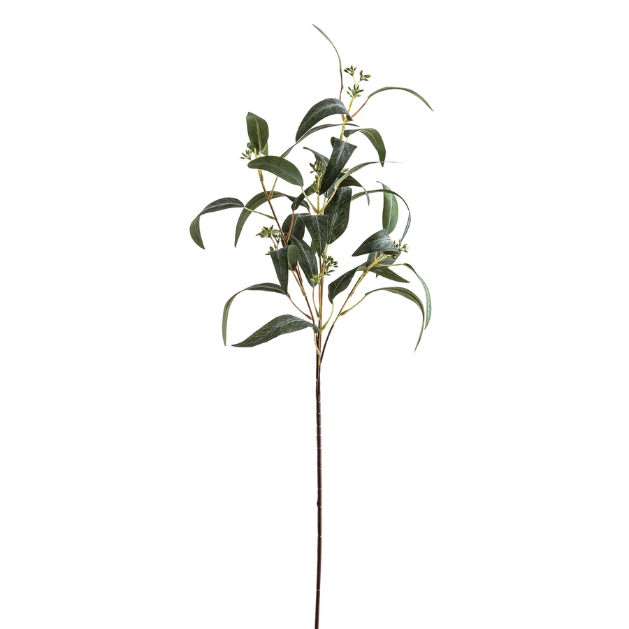 Lifelike seeded eucalyptus spray with natural green leaves and pods for farmhouse or boho home decor. by Sostter at brixbailey.com
