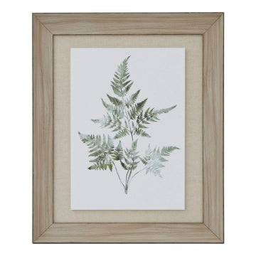 Watercolour Bracken Fern print in washed wood frame, earthy brown and green tones, 60x50cm botanical wall art by Sostter at brixbailey.com