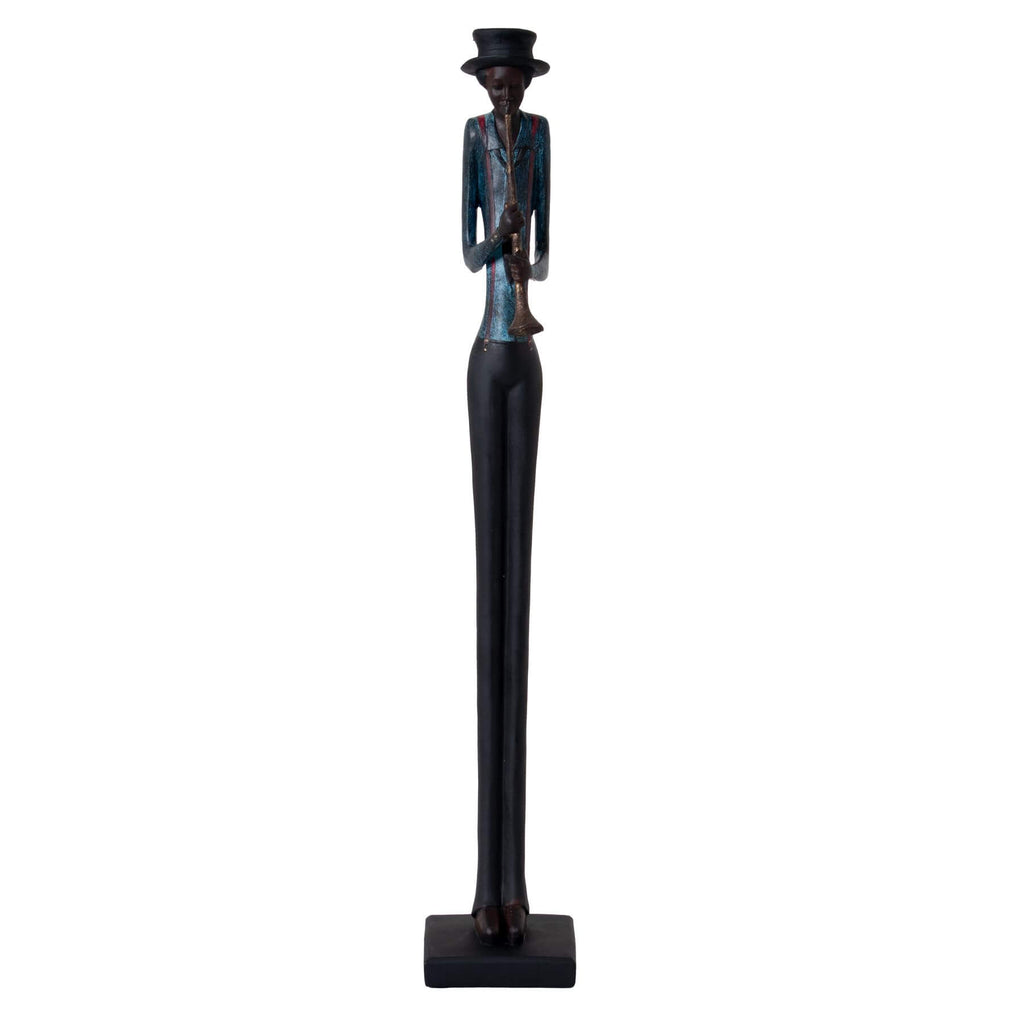 Standing jazz trumpeter sculpture, hand-painted bronze resin figurine, 60cm tall with lifelike details by Sostter at brixbailey.com