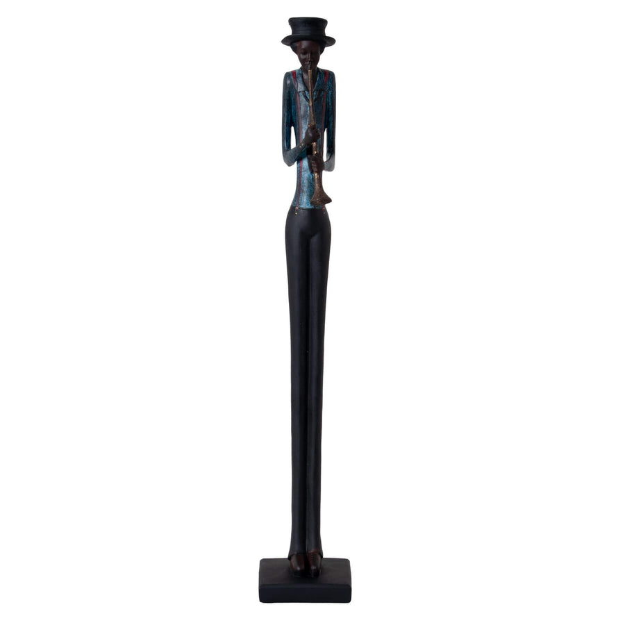 Standing jazz trumpeter sculpture, hand-painted bronze resin figurine, 60cm tall with lifelike details by Sostter at brixbailey.com