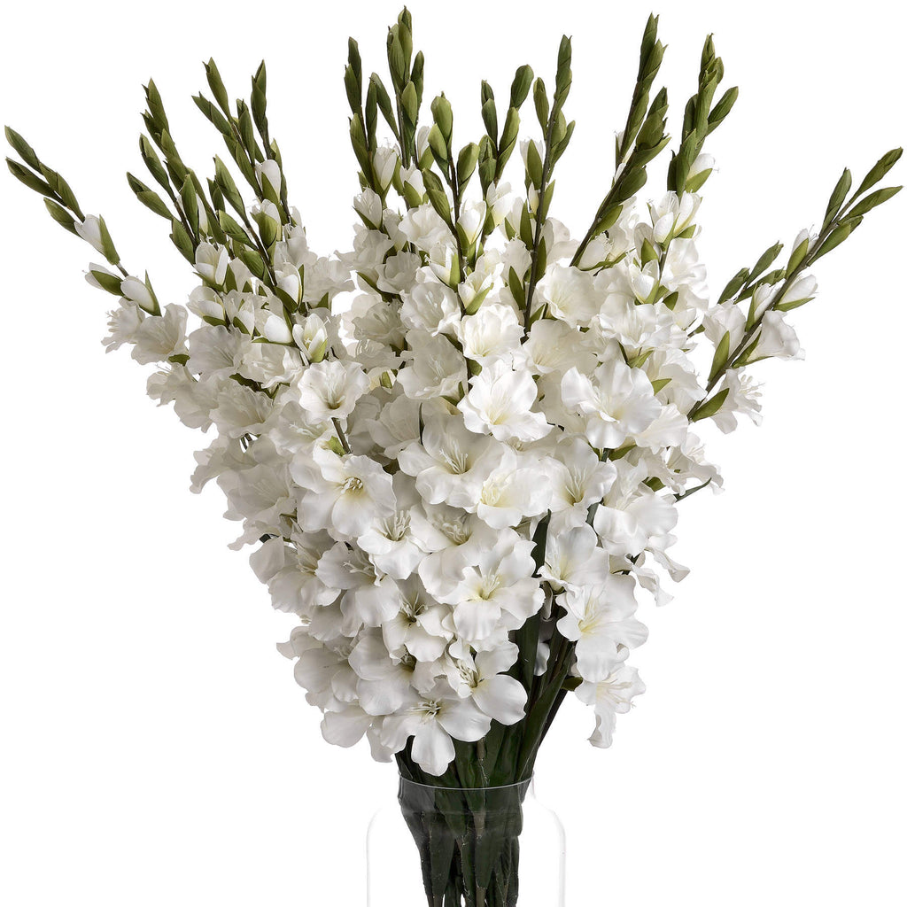 Lifelike white faux gladioli bouquet with 108cm stems, premium plastic, for year-round elegant decor by RoomLondon at brixbailey.com