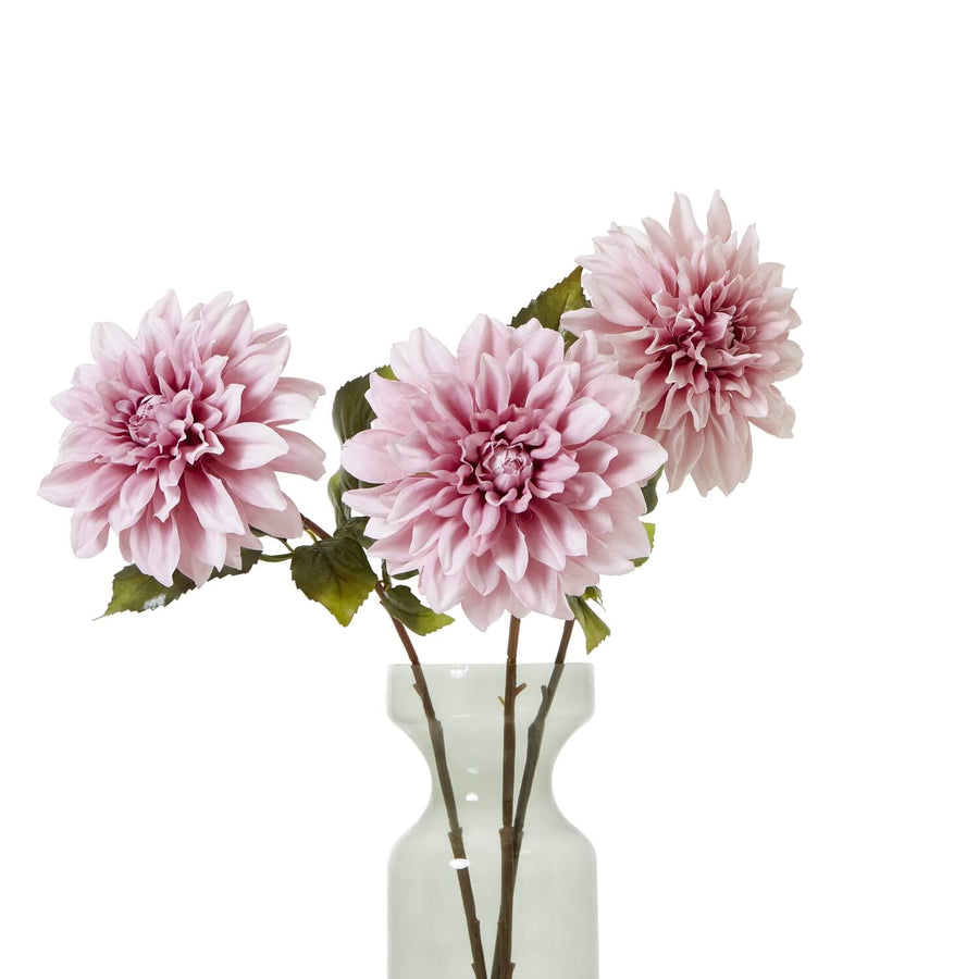 Soft pink artificial dahlia flower with green foliage, lifelike detail, perfect for home decor or weddings by Sostter at brixbailey.com
