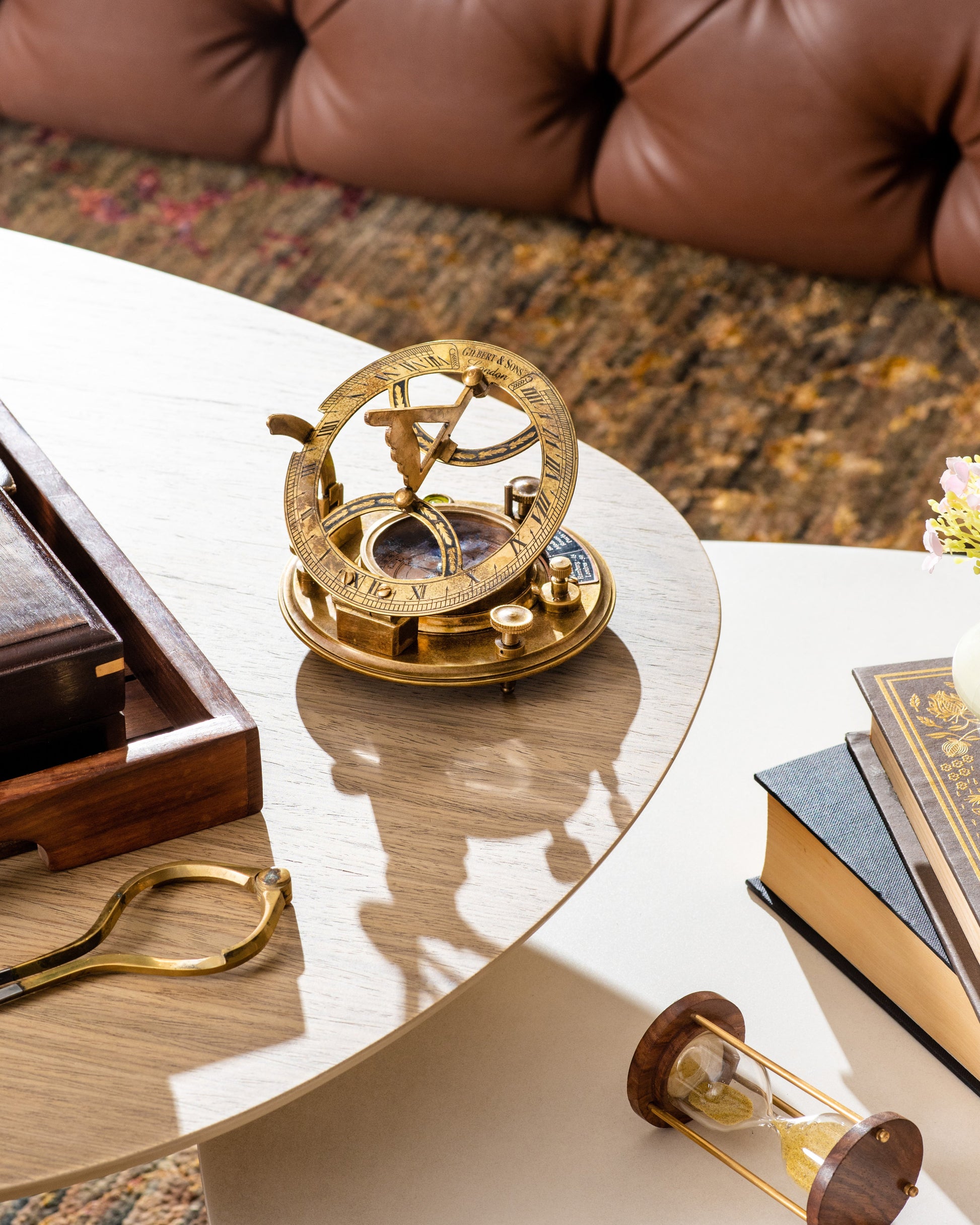 Brass Sundial Compass with Rosewood Box