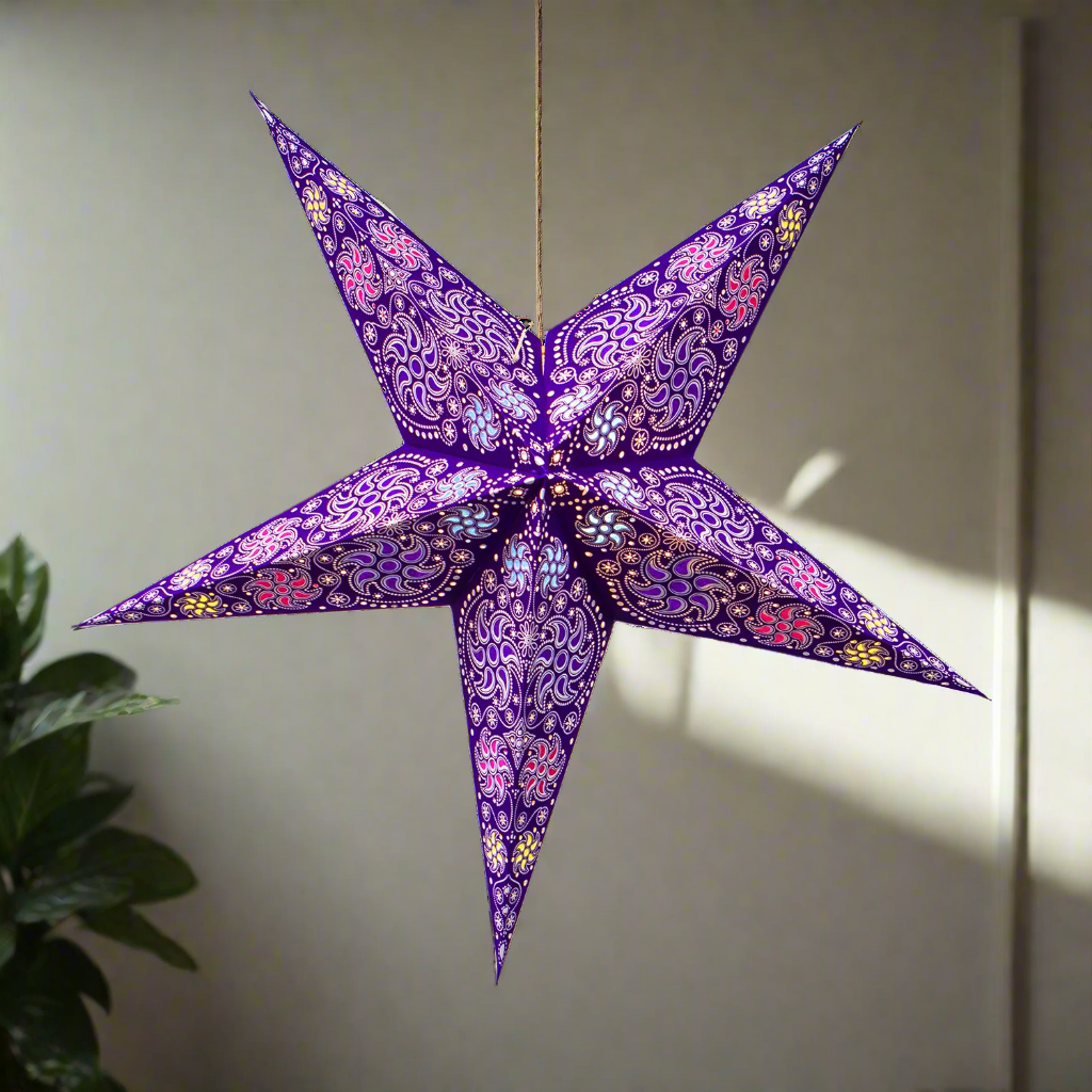 Violet Star Lantern with Hand Punched Light Patterns