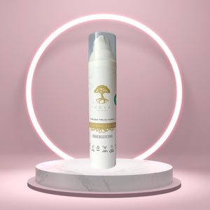 a bold close-up of firming cellulite cream with a warm, energizing glow