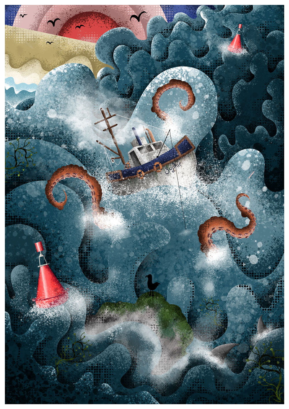 The Fishing Boat Illustration Print