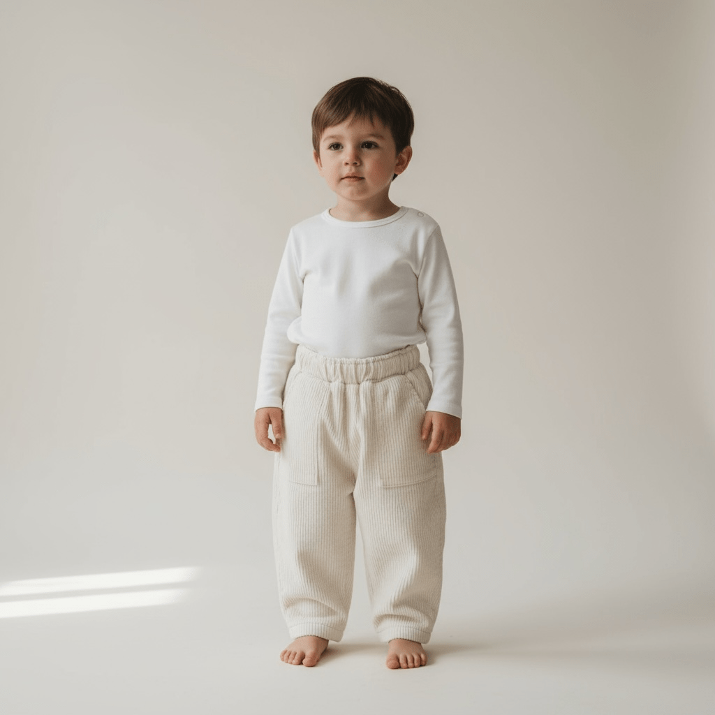 Fleece Lined Corduroy Baby Trousers in Beige