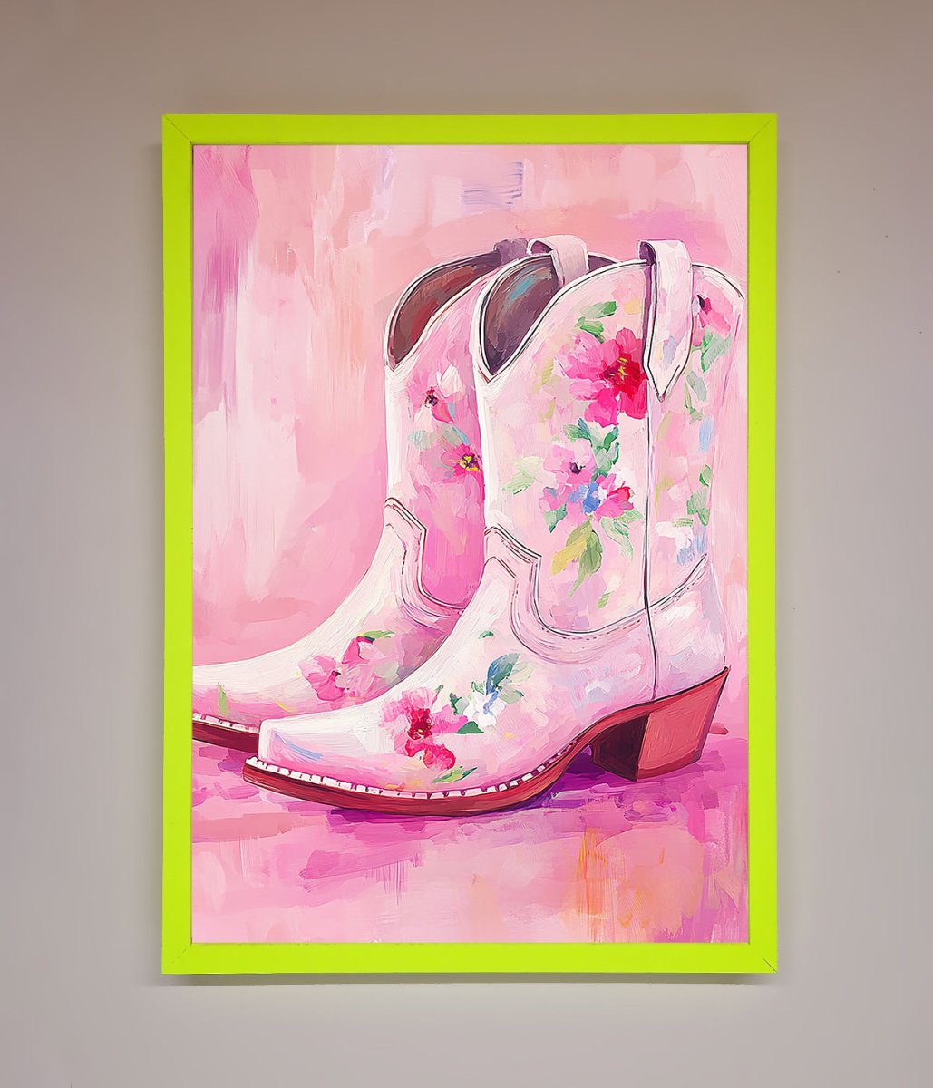 Floral Cowboy Boots Framed Poster