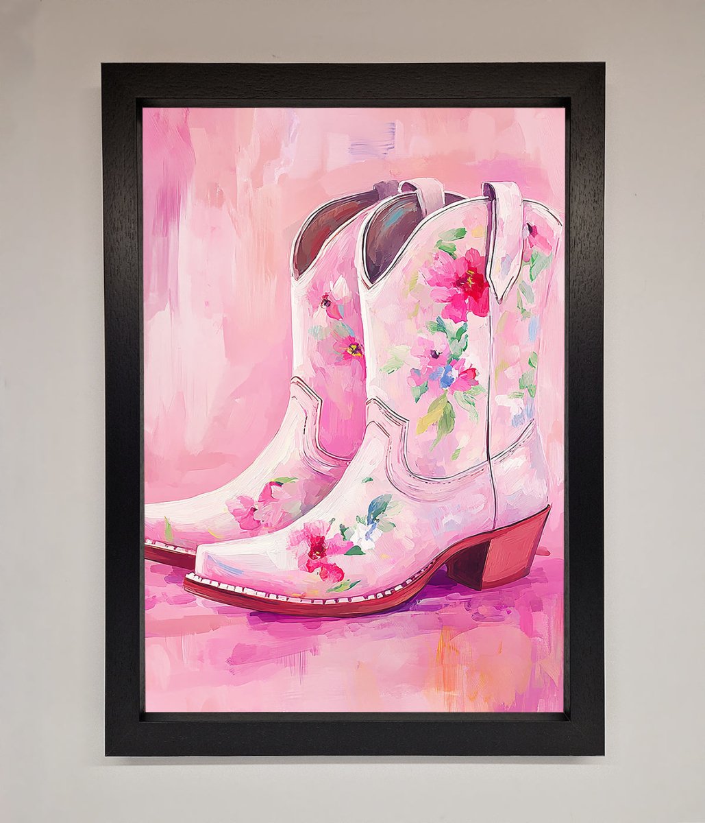 Floral Cowboy Boots Framed Poster