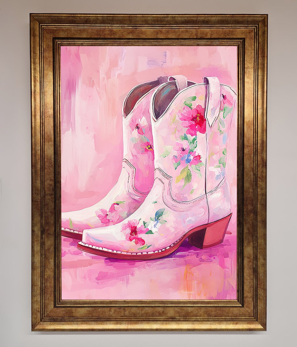 Floral Cowboy Boots Framed Poster