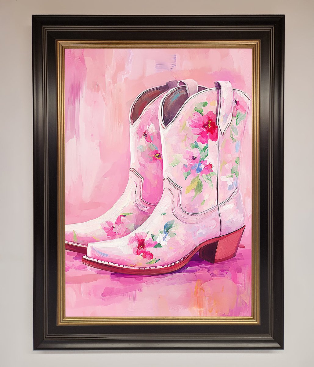 Floral Cowboy Boots Framed Poster