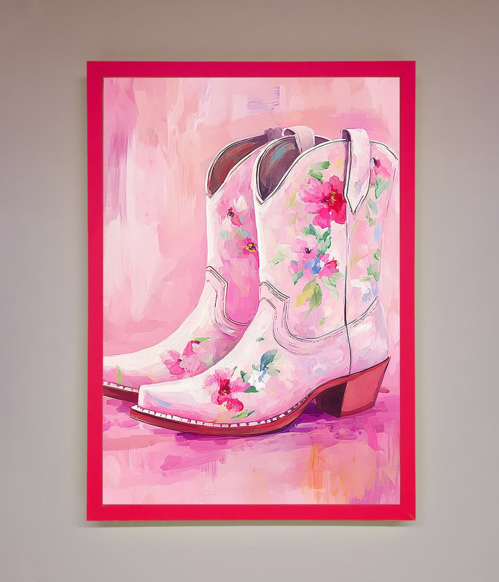 Floral Cowboy Boots Framed Poster